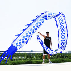 3D Colorful Dragon Silk-Like Flowy Spinning & Shaking Poi - Flinging The Dragon Spiral Practice Ribbon Streamer with Fiberglass Handsticks + Travel Bag!