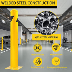 Bollard Post, Steel Bollards, Safety Bollard Yellow Powder Coated Parking Bollard Driveaway Barrier for Traffic-Sensitive Area, Garage or Parking Lot