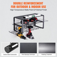 VEVOR Power Tool Organizer, 4 Slot, 3 Layers, Cordless Drill Holder Wall Mount, Battery Charging Station Storage Rack, Multi-Function Garage Organization, Heavy Duty Metal Shelf for Screwdriver Pliers