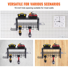 VEVOR Power Tool Organizer, 4 Slot, 3 Layers, Cordless Drill Holder Wall Mount, Battery Charging Station Storage Rack, Multi-Function Garage Organization, Heavy Duty Metal Shelf for Screwdriver Pliers