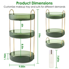 3 Tier Rotating Makeup Organizer 360° Spinning Perfume Cosmetic Storage Tray 55LBS Load Countertop Shelves for Lotion Lipstick
