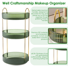3 Tier Rotating Makeup Organizer 360° Spinning Perfume Cosmetic Storage Tray 55LBS Load Countertop Shelves for Lotion Lipstick