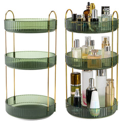 3 Tier Rotating Makeup Organizer 360° Spinning Perfume Cosmetic Storage Tray 55LBS Load Countertop Shelves for Lotion Lipstick