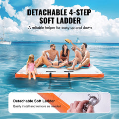 VEVOR Inflatable Floating Dock, 10 x 8FT Inflatable Dock Platform, Non-Slip Water Floating Dock Mat with Detachable Ladder & Portable Carrying Bag, Floating Platform Island Raft for Ocean Pool Beach