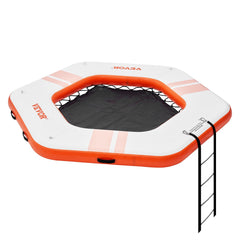 VEVOR Inflatable Floating Dock, ø8.5FT Inflatable Dock Platform with ø5FT Trampoline Mesh Pool, Non-Slip Floating Platform Water Mat with Portable Bag & Detachable Ladder for Pool Beach Relaxation