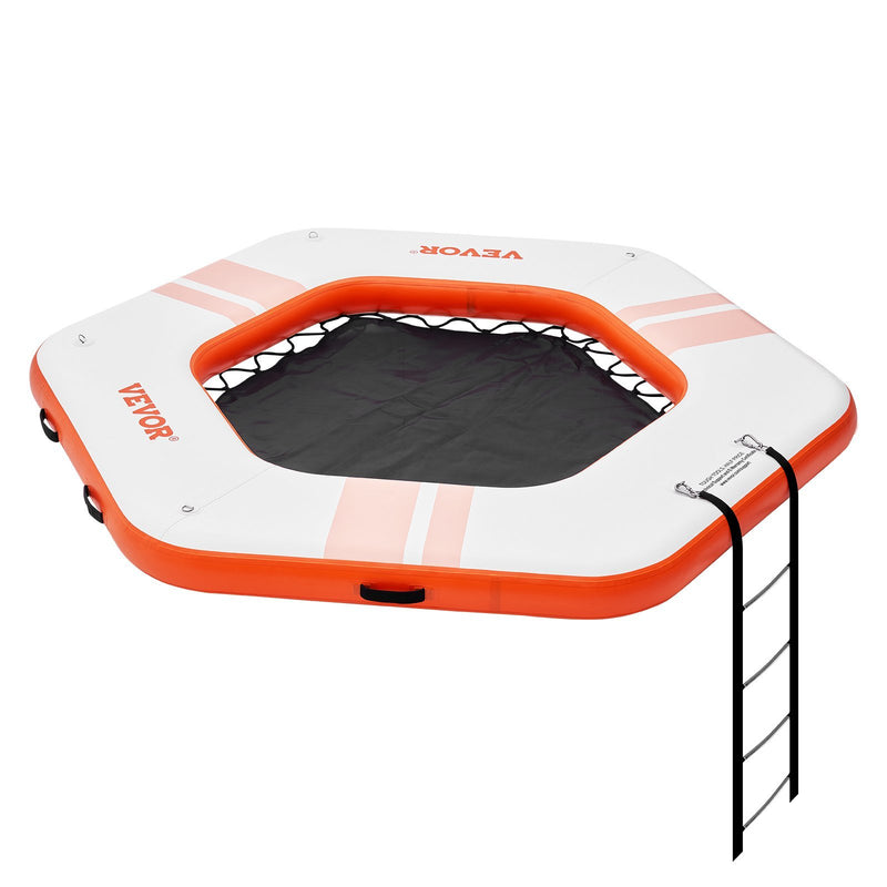 VEVOR Inflatable Floating Dock, ø8.5FT Inflatable Dock Platform with ø5FT Trampoline Mesh Pool, Non-Slip Floating Platform Water Mat with Portable Bag & Detachable Ladder for Pool Beach Relaxation