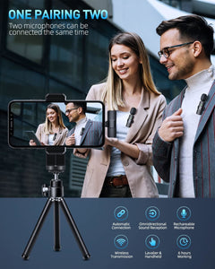 Wireless Lavalier Lapel Microphone for iPhone 15 Series/Android/Computer - Bluetooth Mini Phone Microphones for Video Recording - 2 Clip on Mics with USB C Interface for Tiktok YouTube Vlog