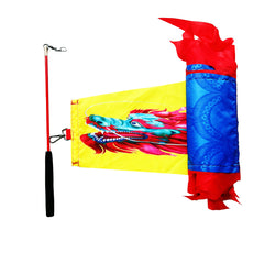 3 Meters (9.8 FT) Golden Scale Silk Dragon POI Outdoor Flinging Wind Spinners & Fitness Dragon Dance Wu Long 3D dragon Ribbon Streamer with Fiberglass Handstick + Travel Bag!