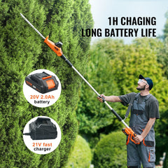VEVOR 20V Cordless Hedge Trimmer, 18 inch Double-edged Steel Blade, Pole Hedge Trimmer Kit 20V Battery, Fast Charger Included, 74"-94" Telescoping Design for High Branches