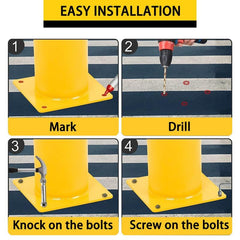 Bollard Post, Steel Bollards, Safety Bollard Yellow Powder Coated Parking Bollard Driveaway Barrier for Traffic-Sensitive Area, Garage or Parking Lot