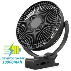 10000mAh Rechargeable Portable;  8-Inch Battery Operated Clip on Fan;  USB;  4 Speeds;  Strong Airflow;  Sturdy Clamp for Office Desk Golf Car Outdoor Travel Camping Tent Gym Treadmill