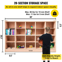 VEVOR Cubby Wooden Storage Unit 20 Cubby Storage Unit Classroom 30 Inch High Plywood Wooden Cubbies for Classroom