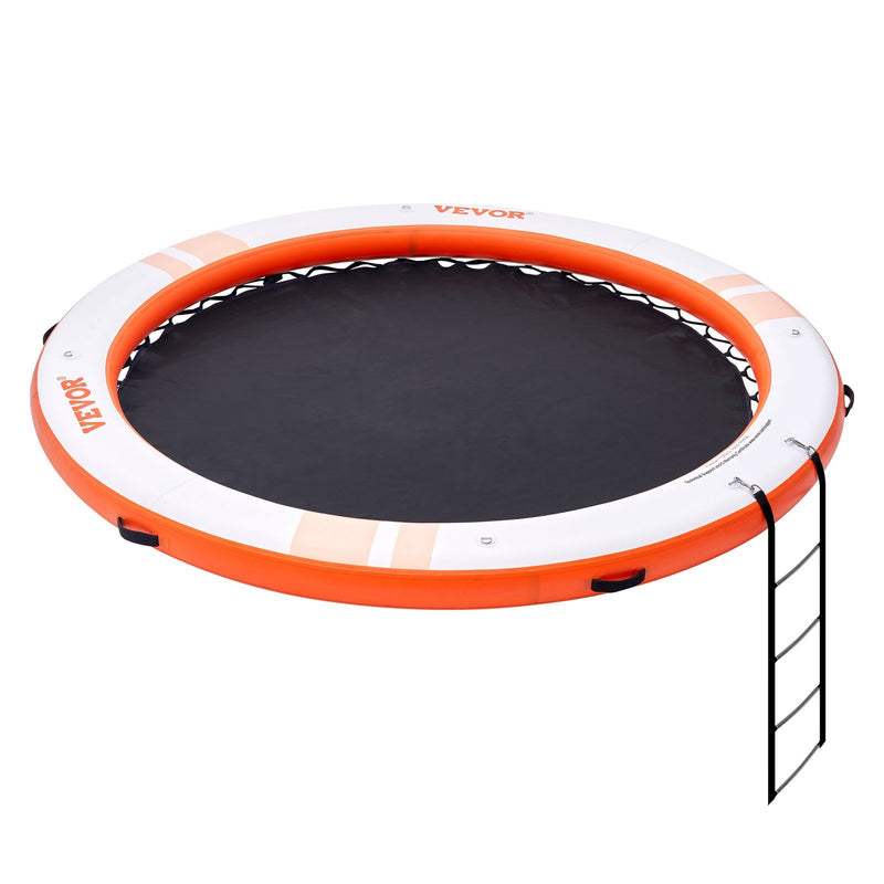 VEVOR Inflatable Floating Dock, ø8FT Inflatable Dock Platform with ø5FT Trampoline Mesh Pool, Non-Slip Floating Platform Water Mat with Portable Bag & Detachable Ladder for Pool Beach Relaxation