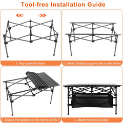1Pc Folding Camping Table Portable Aluminum Roll-up Picnic BBQ Desk with Carrying Bag Heavy Duty Outdoor Beach Backyard Party Patio