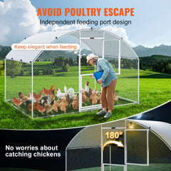 VEVOR Large Metal Chicken Coop with Run, Walkin Chicken Coop for Yard with Waterproof Cover, 6.6 x 9.8 x 6.6 ft, Dome Roof Large Poultry Cage for Hen House, Duck Coop and Rabbit Run, Silver