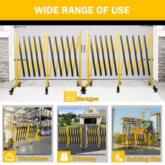 Metal Expandable Barricade,Folding Security Gate Safety Barrier with Casters,Mobile Barrier Gate, Adjustable Traffic Fence for Road Construction, Traffic Control,Cordon,Pool,Yellow Black