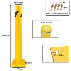 Bollard Post, Steel Bollards, Safety Bollard Yellow Powder Coated Parking Bollard Driveaway Barrier for Traffic-Sensitive Area, Garage or Parking Lot