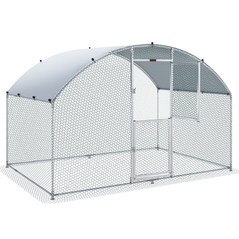 VEVOR Large Metal Chicken Coop with Run, Walkin Chicken Coop for Yard with Waterproof Cover, 6.6 x 9.8 x 6.6 ft, Dome Roof Large Poultry Cage for Hen House, Duck Coop and Rabbit Run, Silver